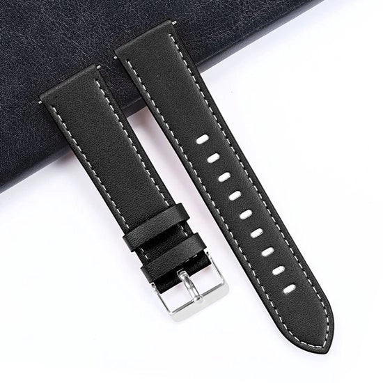Orologio sportivo o classico vintage con cinturino in pelle strettamente cucita - misura 20 mm - nero 384