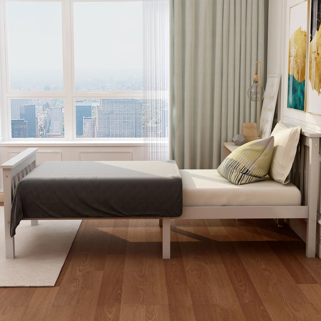 OKWISH Letto Singolo 90×200 cm con Testiera e Doghe Spesse, senza Materasso, in Legno Massello, Bianco