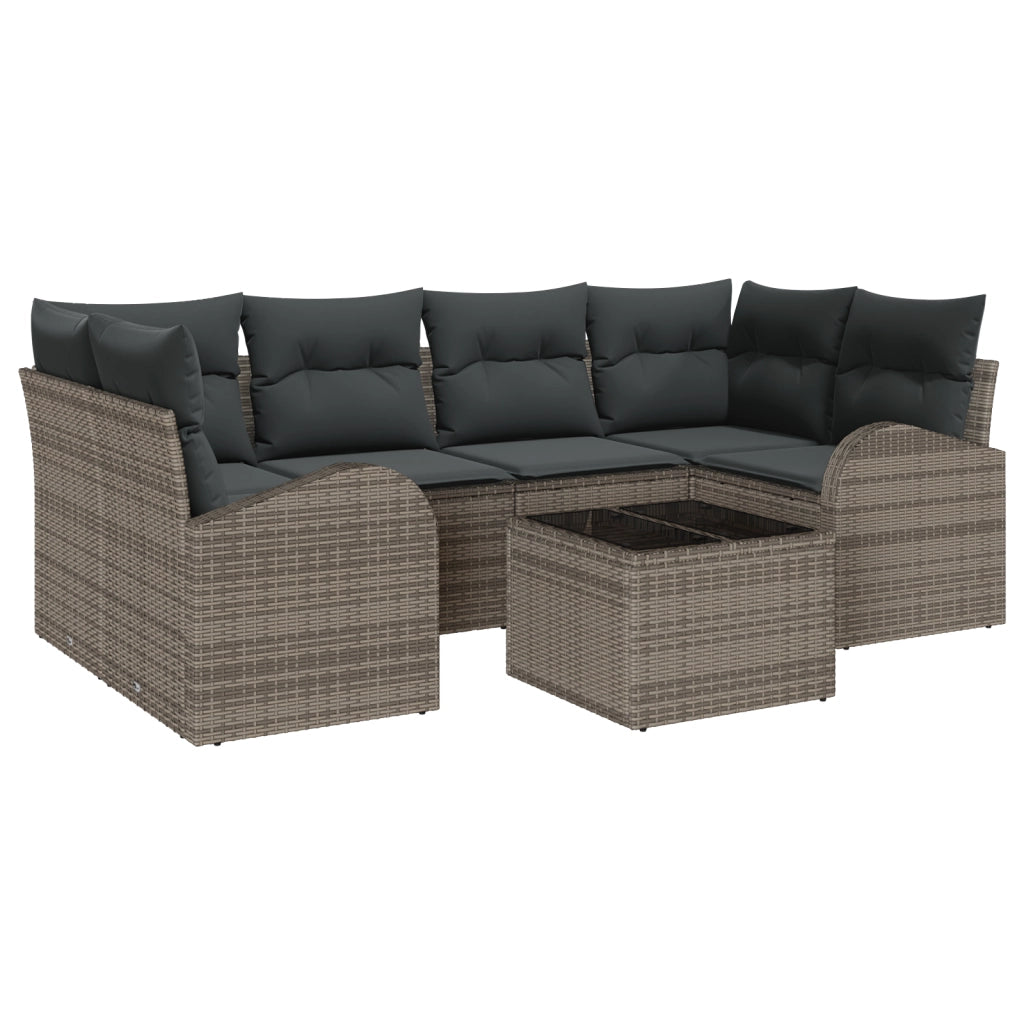 Set di 7 Pezzi di Divani da Giardino con Cuscini Grigio in Polyrattan