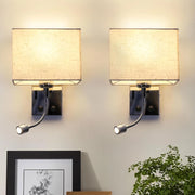 ZMH Lampada da parete LED lampada da lettura paralume in tessuto lampada da comodino girevole con interruttore