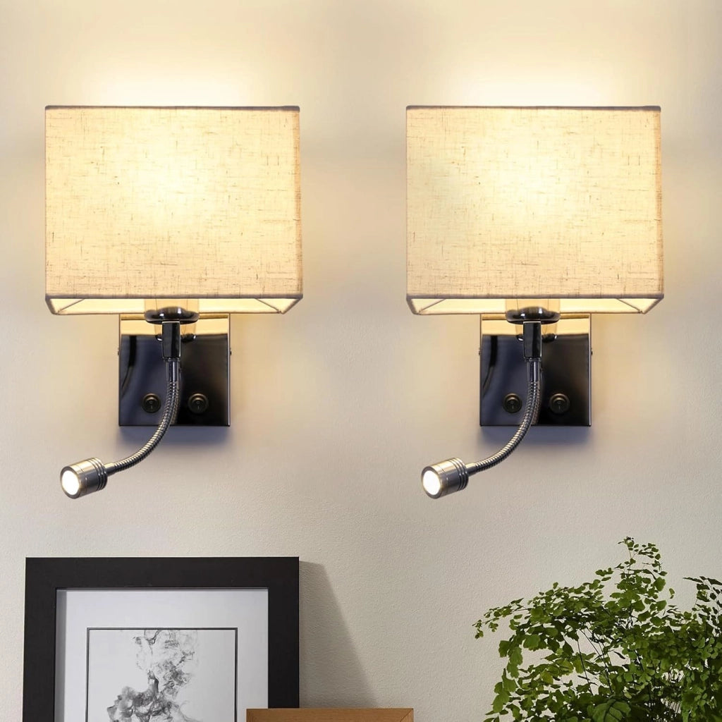 ZMH Lampada da parete LED lampada da lettura paralume in tessuto lampada da comodino girevole con interruttore