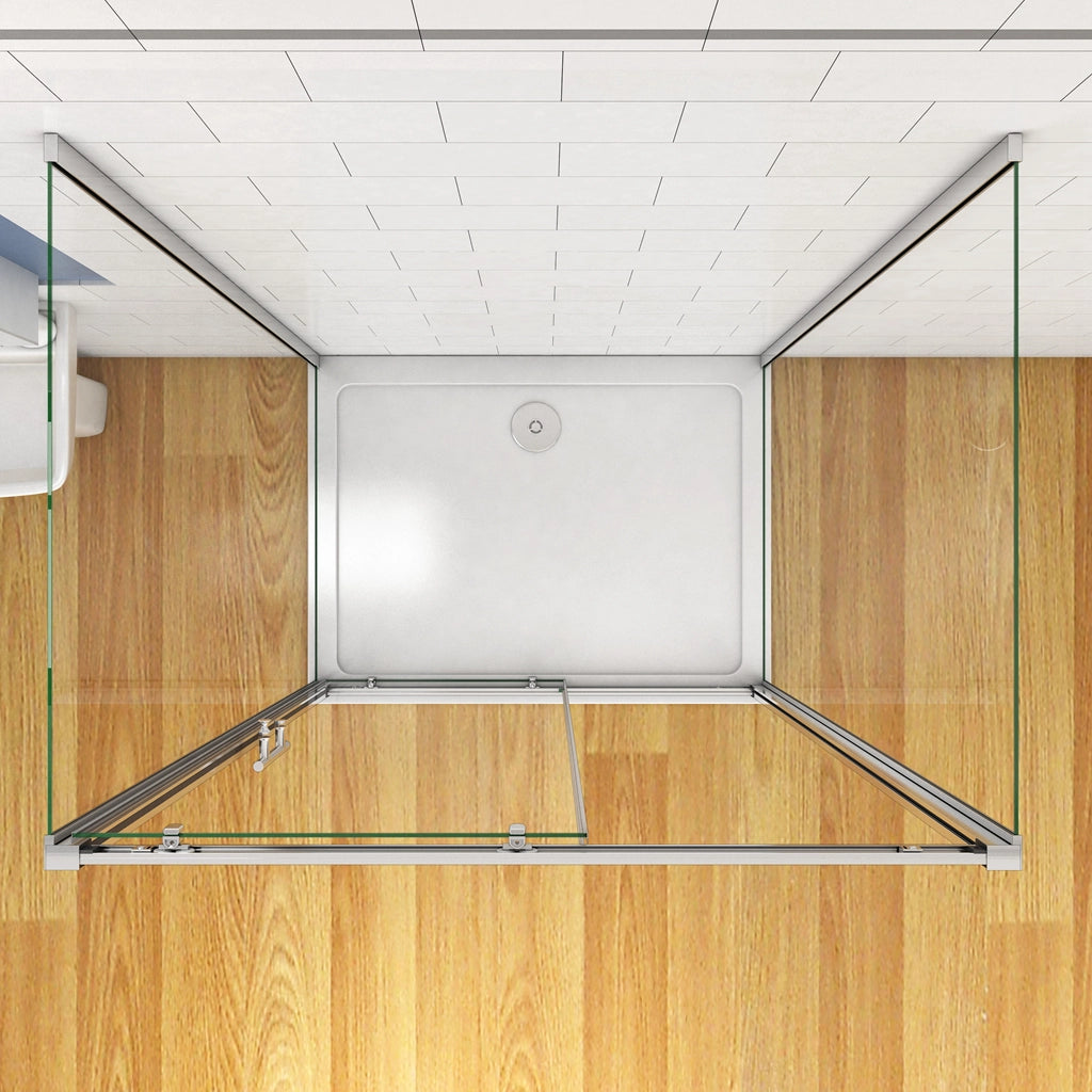 185 cm Box Doccia a Tre Lati Porta Scorrevole con Doppia Parete Fissa Vetro Temperato 5 mm Trasparente Telaio Cromato Lucido 76x120x76 cm