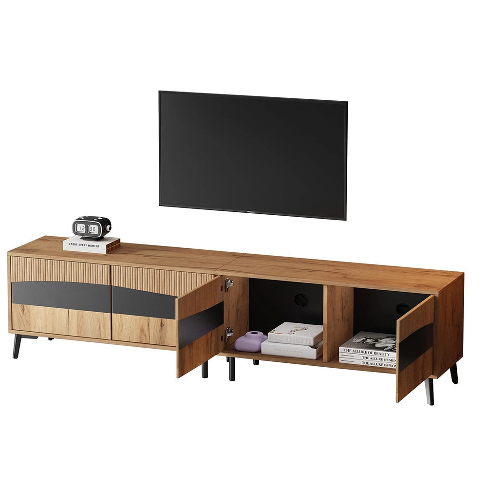 Mobile TV 180x40x50cm - Xylo - 4 Ante, 8 Piedi, Legno e Nero, Carico 30kg