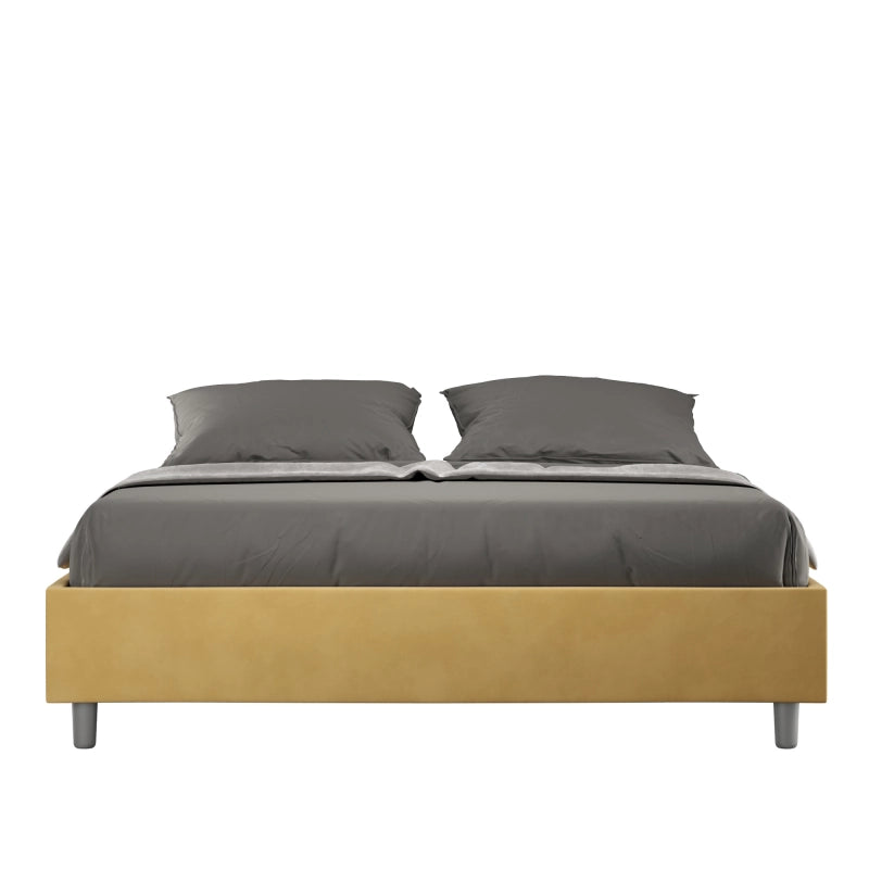 Letto Sommier imbottito Matrimoniale 160x190 cm Azelia - Contenitore,Microfibra,Ocra