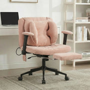 Chaise de bureau girevole in tessuto con supporto lombare gonfiabile seduta ampia base stabile e ruote silenziose rosa