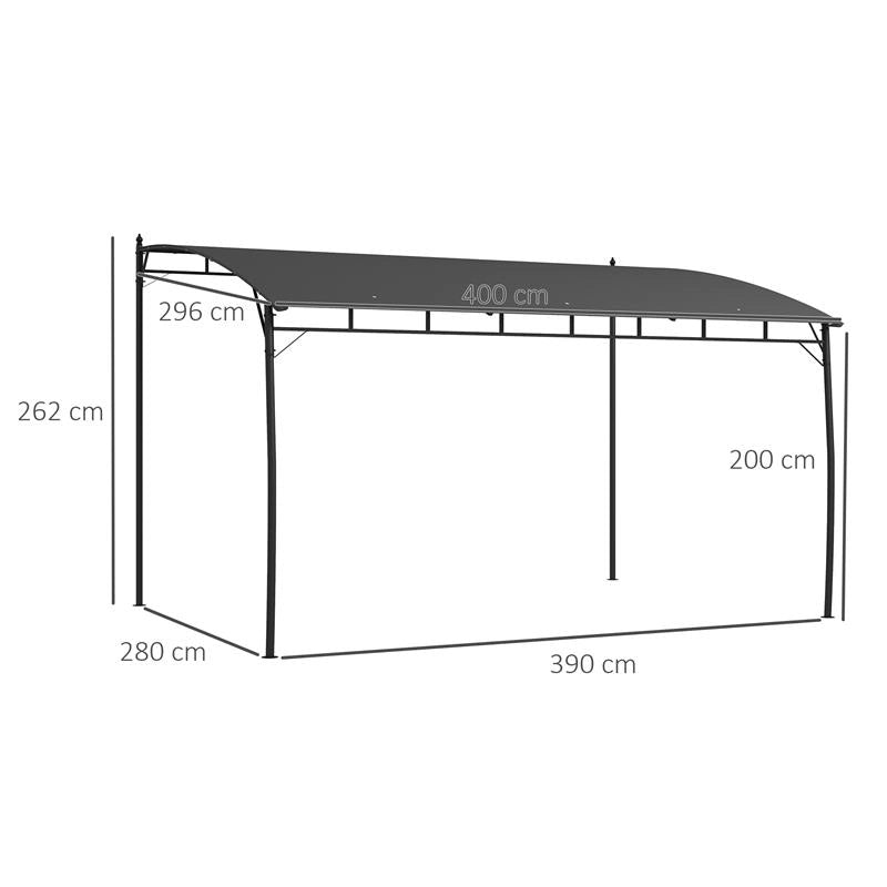 PERGOLA GAZEBO CON 3 FORI DI DRENAGGIO, IN METALLO E POLIESTERE, 400X296X200/262 CM, GRIGIO SCURO