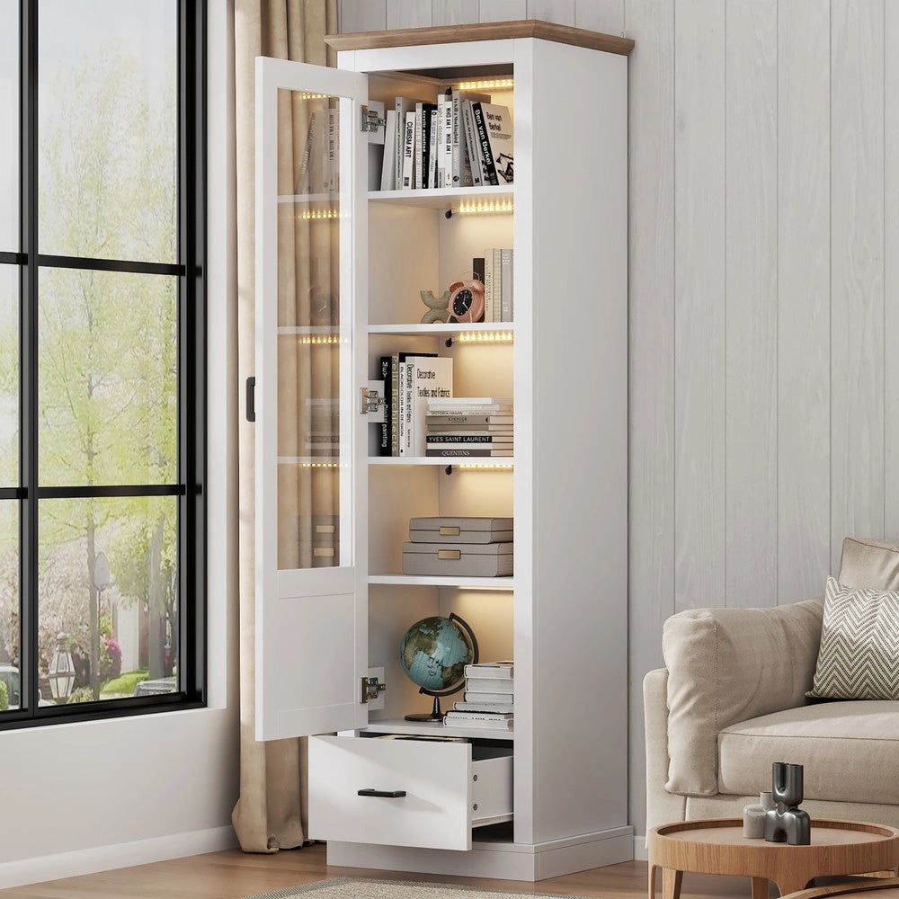 Vetrina LED con Anta in Vetro ¨C MINIMAL ¨C Bianco Opaco, 5 Ripiani, 178 cm