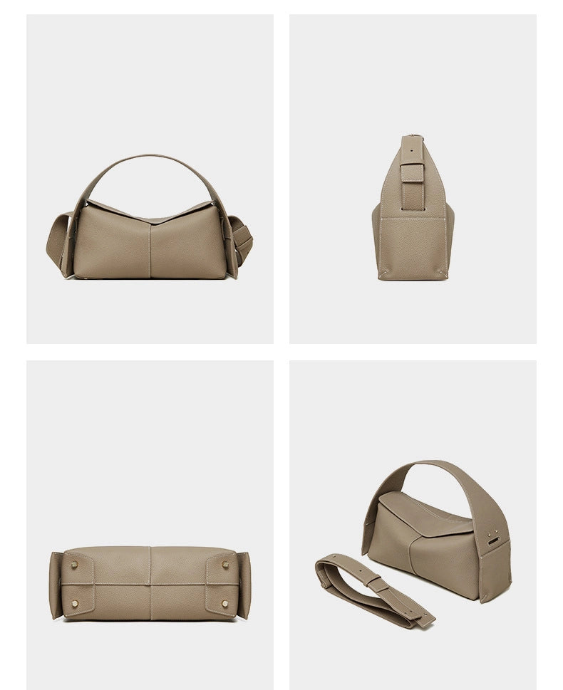 Borsa da donna in vera pelle grigia