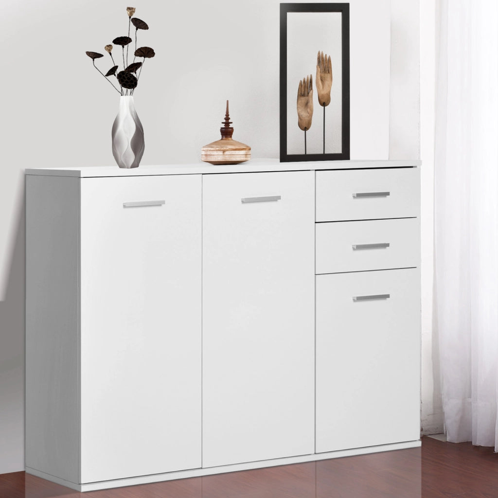 Credenza Bianca 106x35x76 con Cassetti Regolabili in Legno per Ufficio e Soggiorno