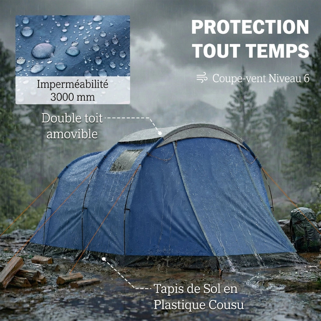 Tenda da campeggio tunnel 4 persone ¨C zephmum ¨C blu scuro 190x300x300 cm