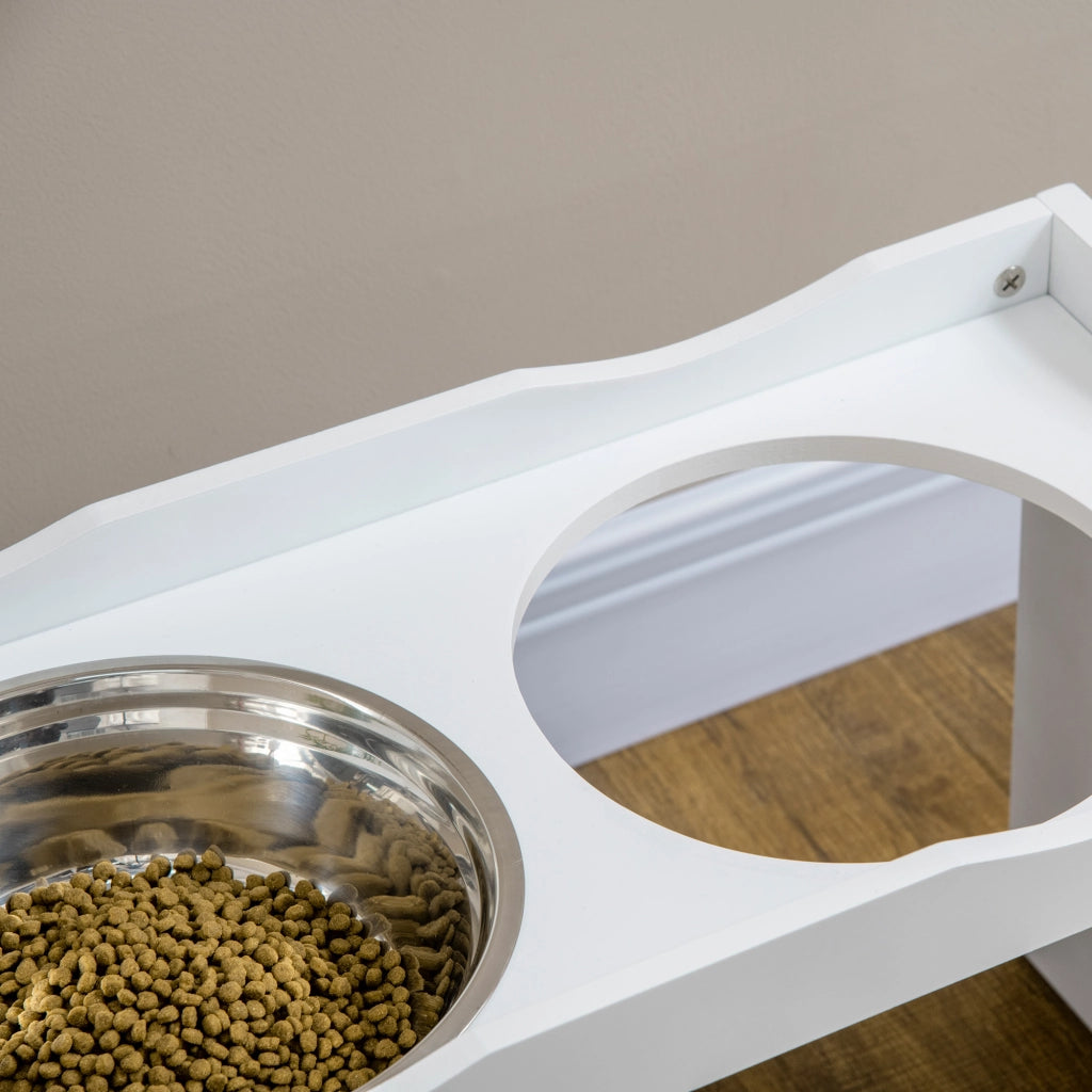 Stazione alimentare per cani con 2 ciotole ¨C zephmum ¨C bianco, acciaio inox, 63x30x24 cm