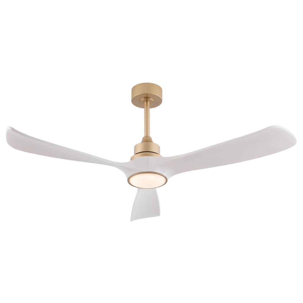 Ventilatore da soffitto con luce 52 pollici; motore DC reversibile; telecomando; bianco e oro