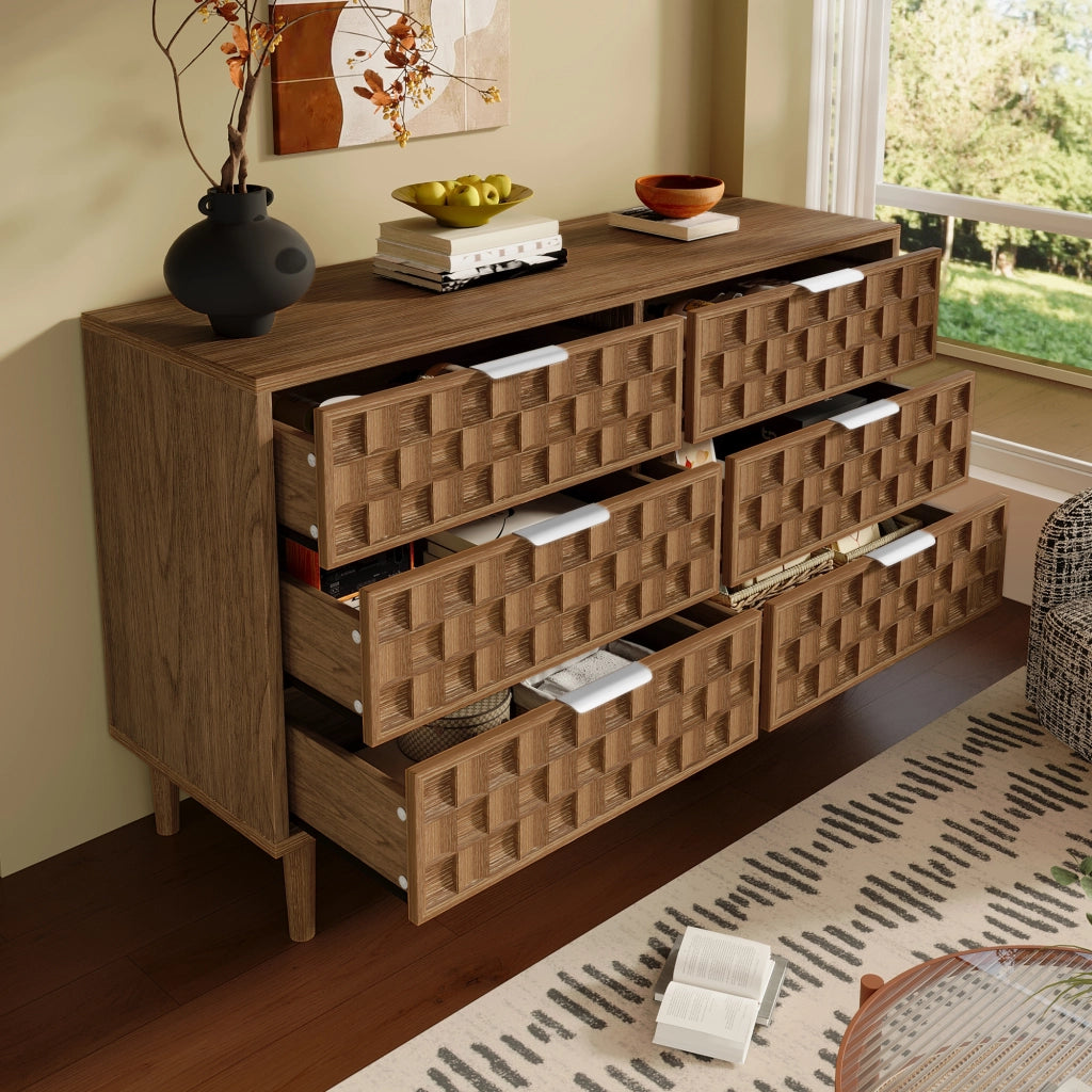 Credenza con 6 cassetti - per soggiorno - in MDF - 120×37×77 cm - rovere