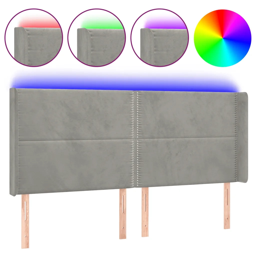 Testiera a LED-Testata con LED Grigio Chiaro 203x16x118/128 cm in Velluto 266158