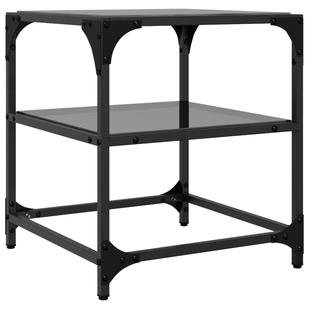 Tavolini da Salotto con Piano Vetro Nero 2pz 40x40x45cm Acciaio 846005