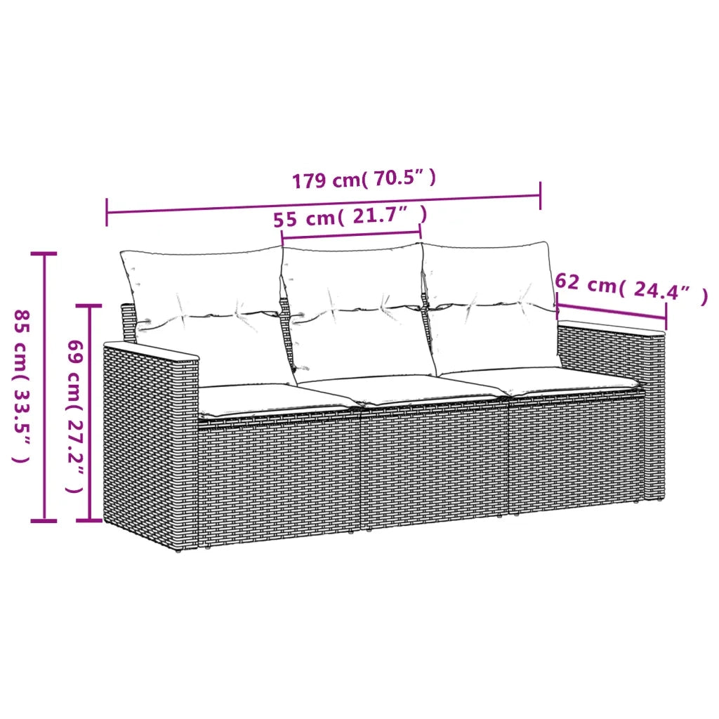 Set Divano da Giardino 3 pz con Cuscini Beige in Polyrattan 3225757