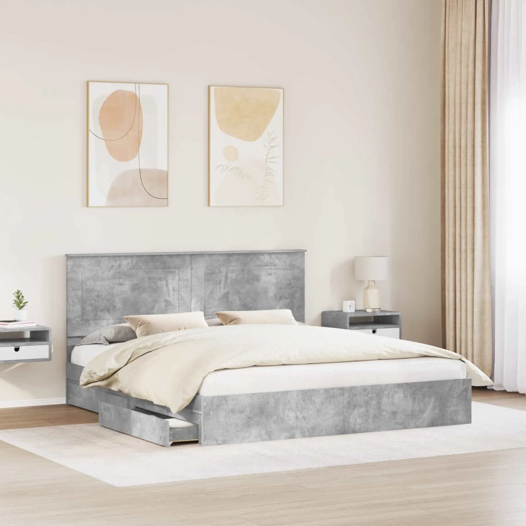 Letto con Contenitore con testiera Grigio cemento 200 x 200 cm 3409520