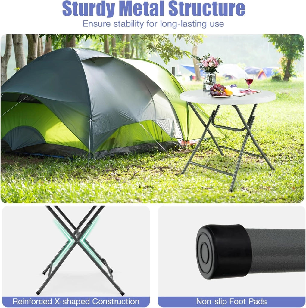 Tavolo da campeggio pieghevole in HDPE, tavolo rotondo φ81 cm, carico 75 kg, tavolo da picnic per interni ed esterni, altezza 73,5 cm, per giardino, barbecue, feste, bianco
