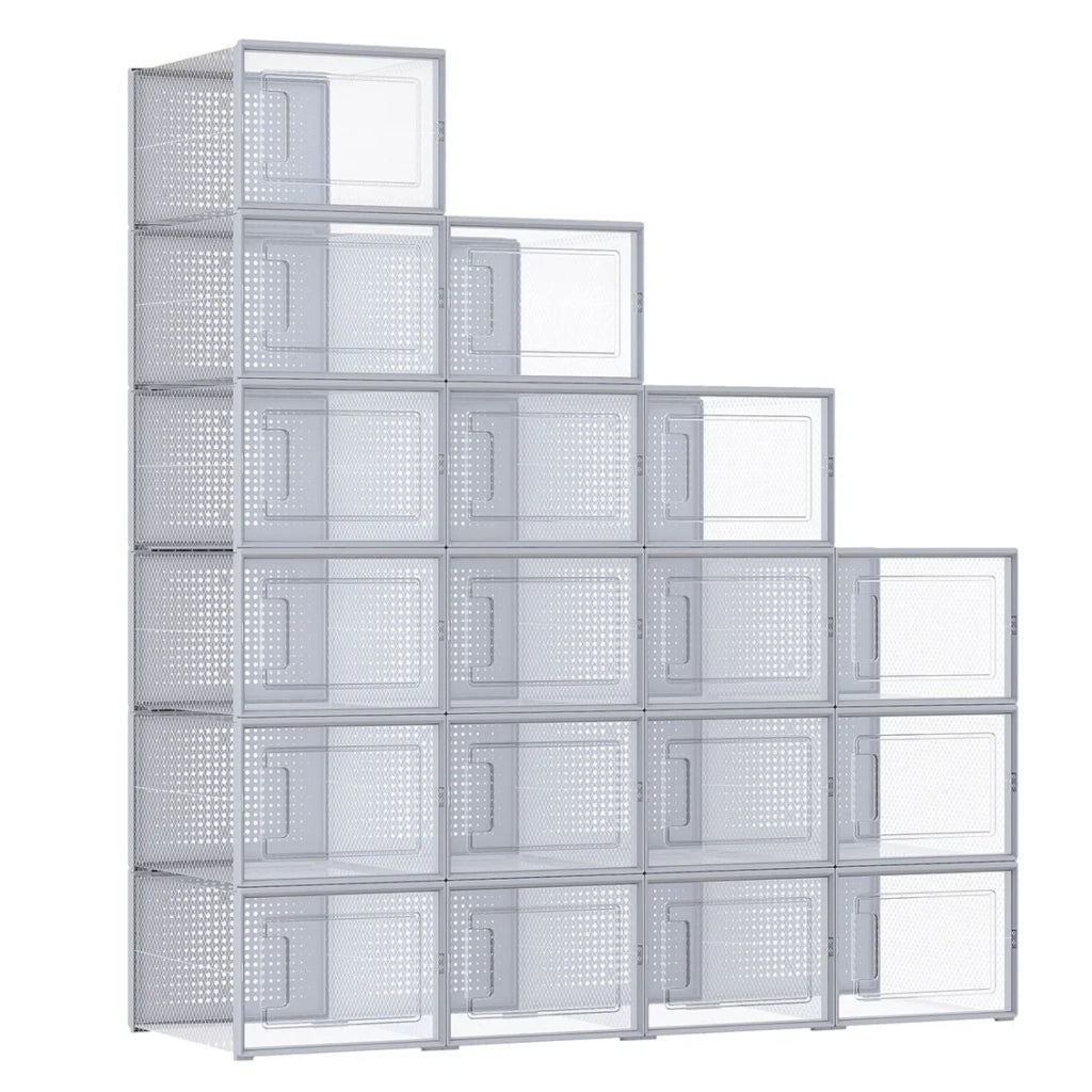 Scatole per scarpe set da 18 contenitore pieghevole per scarpe fino alla misura 46 grigio 12_0004449