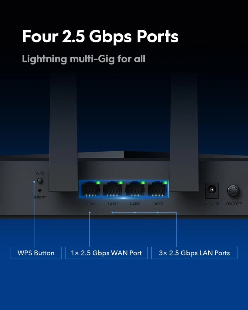 Router WiFi 7 BE11000 tri-band Cudy, 6 stream 10 Gbps, 4 porte 2,5G, fino a 11000 Mbps, server e client VPN, app Cudy e mesh, 6 antenne ad alto guadagno, WR11000