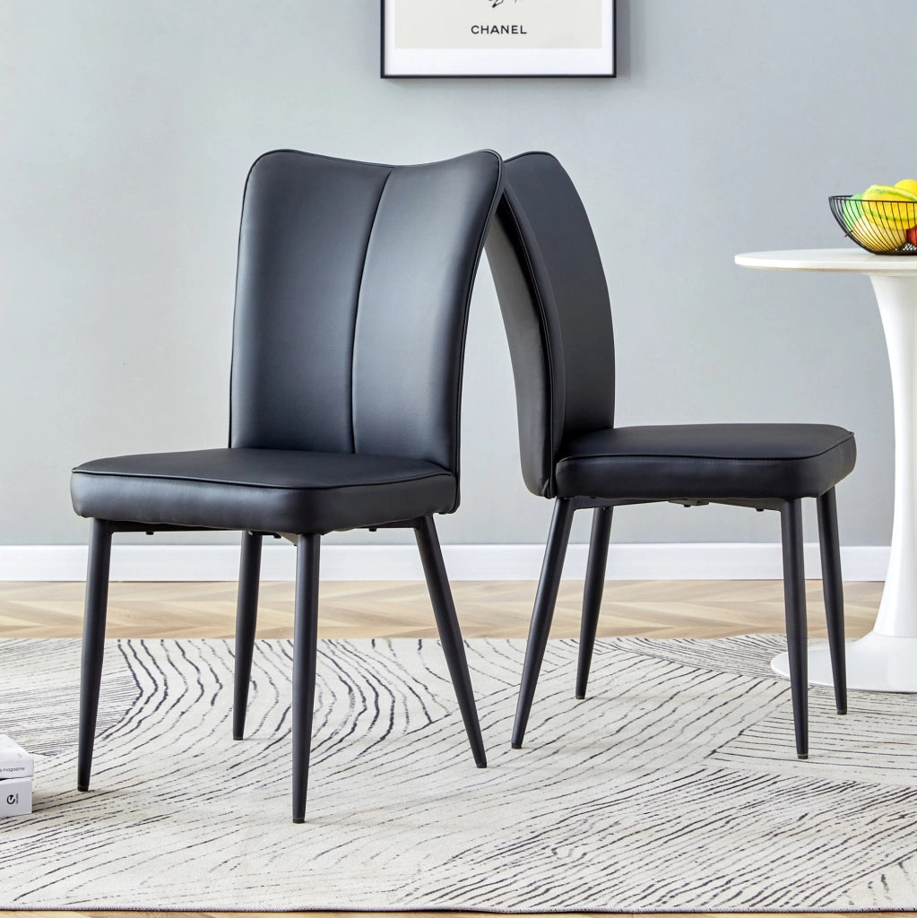 Set di 2 sedie da pranzo nere in PU e metallo; schienale ergonomico; H 89 cm