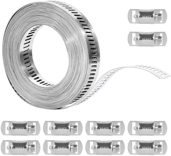 Assortimento di Slangklemme RVS - 4 Metri - Verstilabile - Acciaio Inossidabile - Adatto per Tubi Acqua/Gas - Idoneo per Giardino/Casa - Slangband