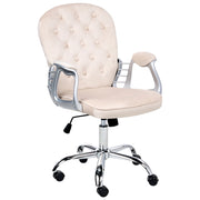 Sedia da ufficio in velluto beige con altezza regolabile e schienale trapuntato stile retrò moderno