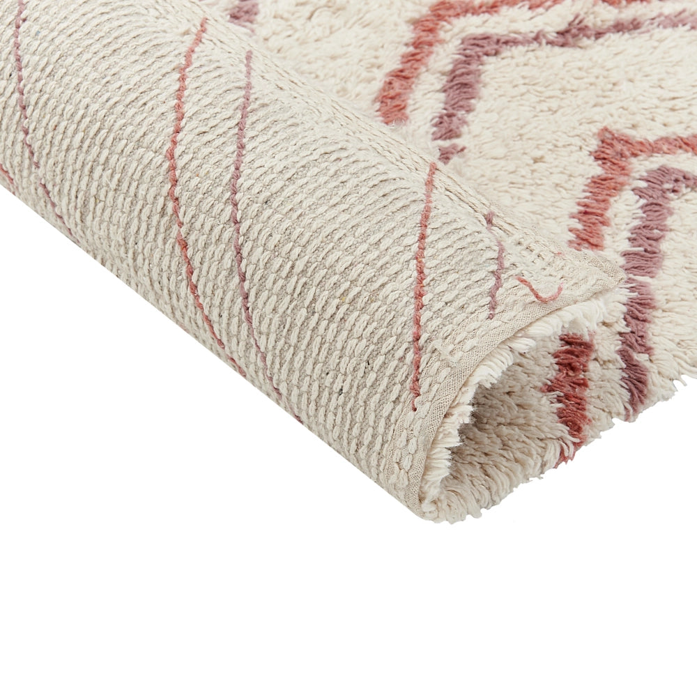 Tappeto cotone trapuntato beige e rosa stile boho 140 x 200 cm soggiorno camera da letto