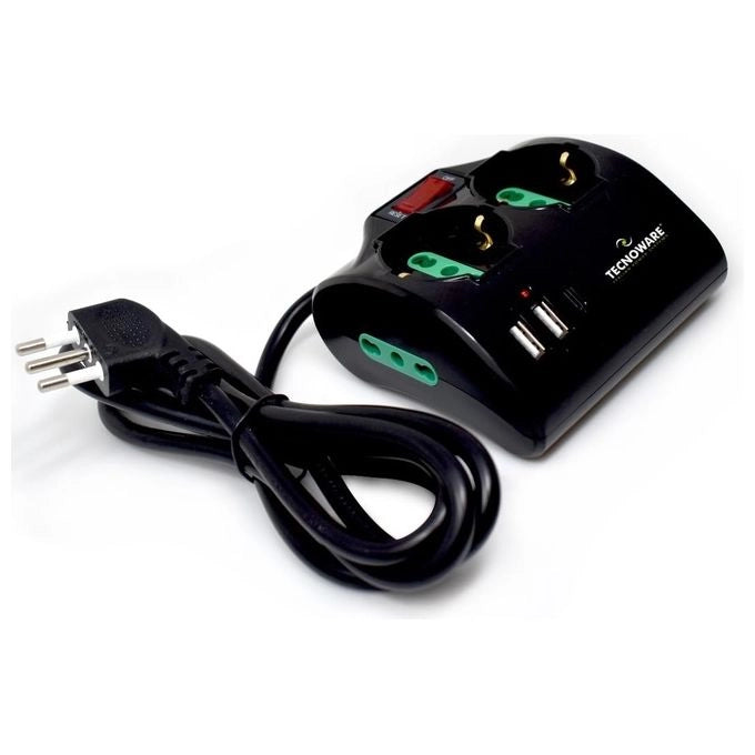 Tecnoware FMP4IIGUSB prolunghe e multiple 1,5 m 2 presa(e) AC Interno Nero