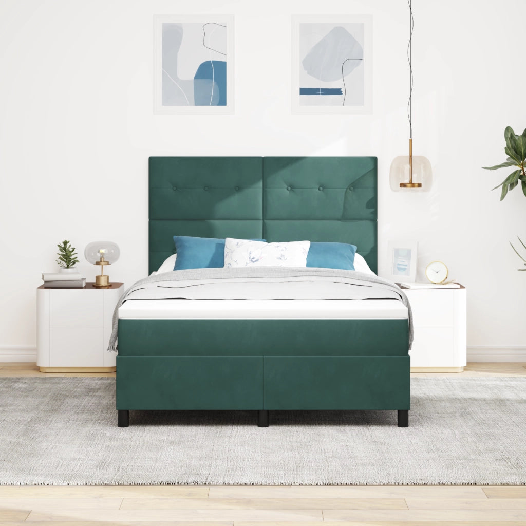 Letto con Box Spring e Materasso Verde Scuro 140x200 cm Velluto