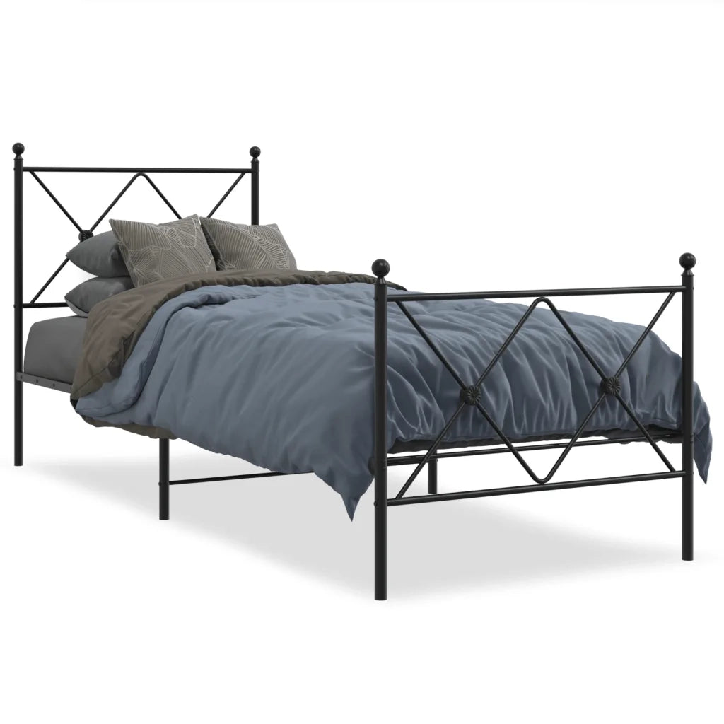 Giroletto con Testiera e Pediera-Struttura Letto Metallo Nero 80x200 cm 657157