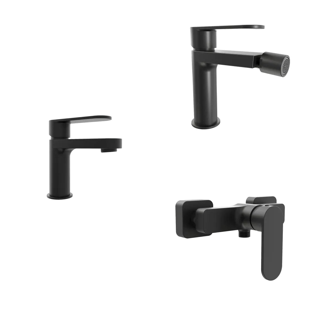 Set miscelatori lavabo 13cm bidet miscelatore esterno doccia nero opaco | Margot