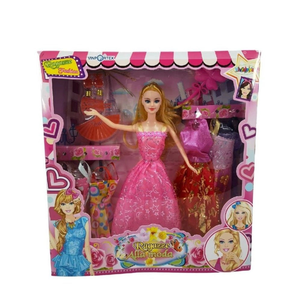 Trade Shop - Bambola Ragazza Fashion Con Vari Accessori E Abiti Per Bambine Che Amano La Moda -