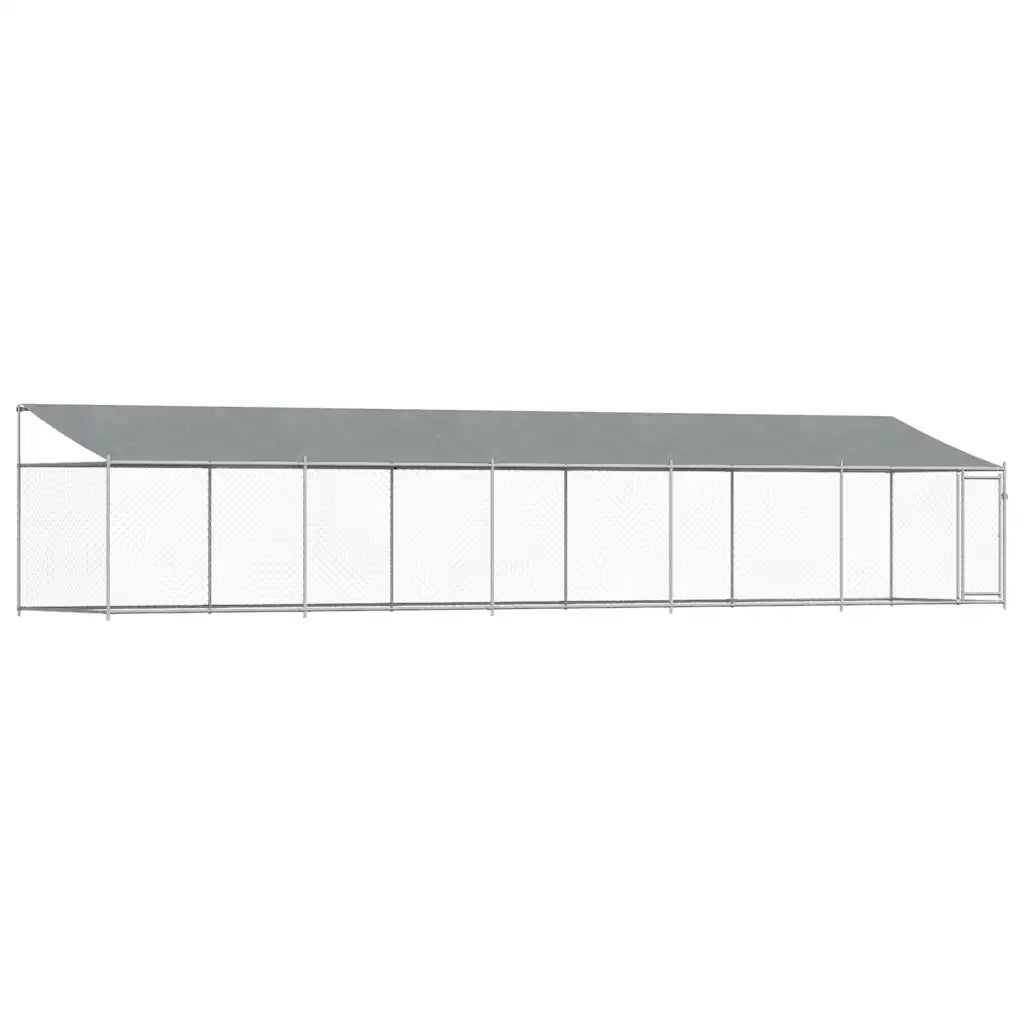 Gabbia Cani con Tetto e Porta Grigia 10x2x2 m Acciaio Zincato