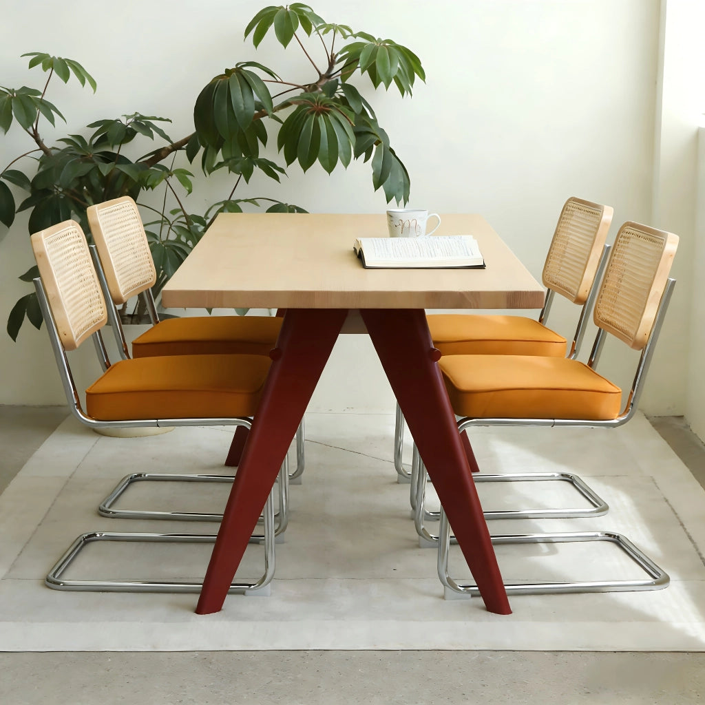 Sedie da Pranzo Set 4 Pezzi ¨C MINIMAL ¨C Velluto e Rattan, Gambe in Metallo, Imbottite, Moderne