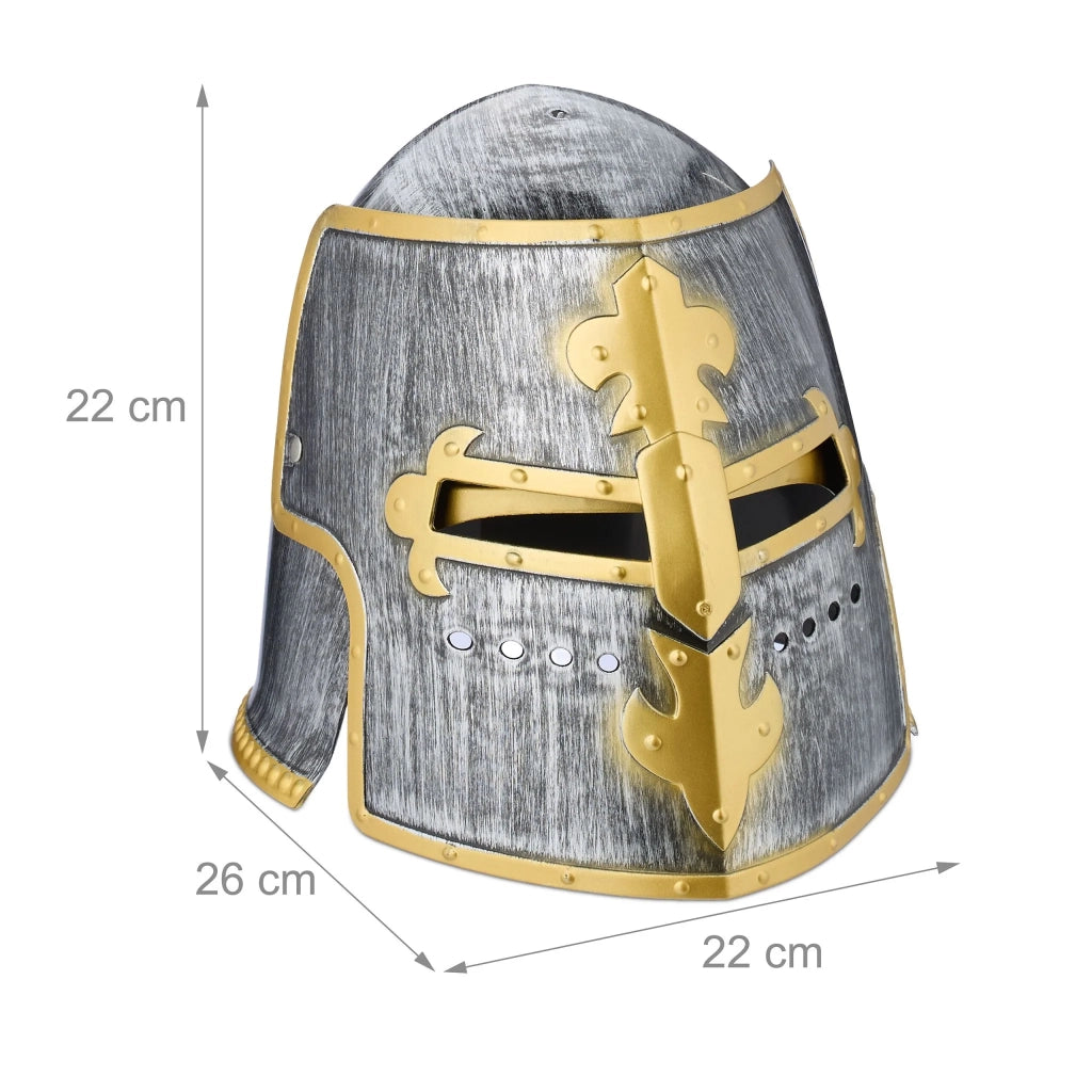 Elmo da cavaliere decorativo per costume atmosfera carnevale 22 x 22 x 26 cm in plastica dorata 13_0017060