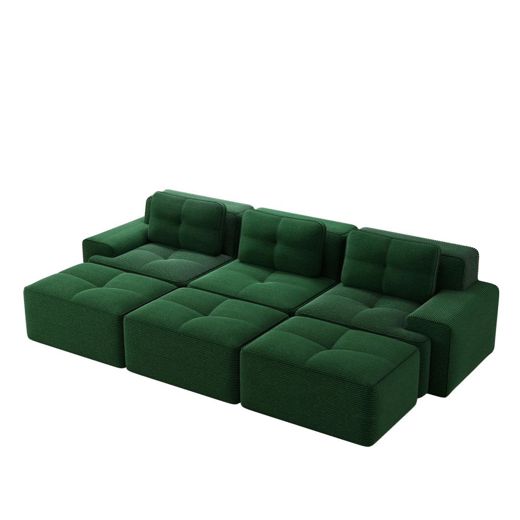 Divano Angolare Modulare 3 Posti con Schlaffunktion ¨C MINIMAL ¨C Verde, Tessuto, con 3 Sgabelli