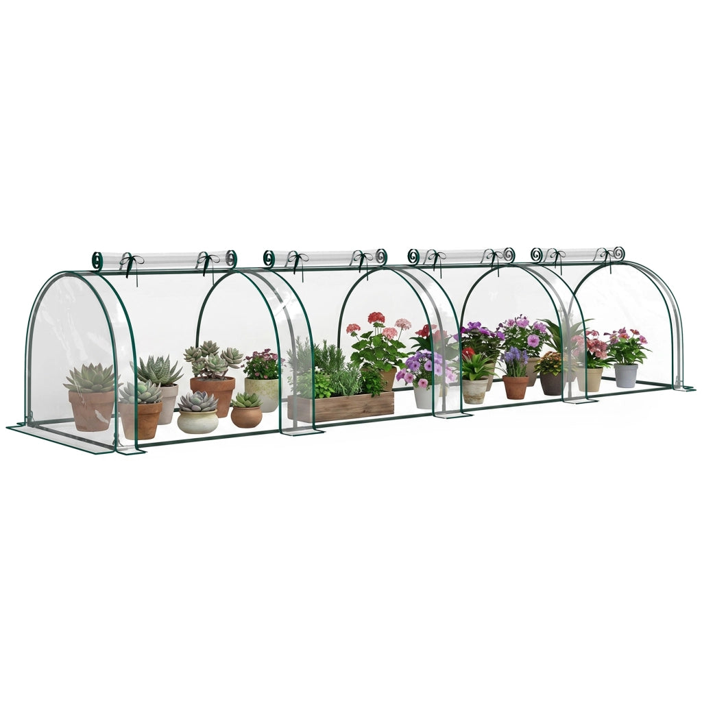Serra a Tunnel in Acciaio e PVC Impermeabile e Anti UV con 4 Porte a Cerniera, 395x100x80 cm