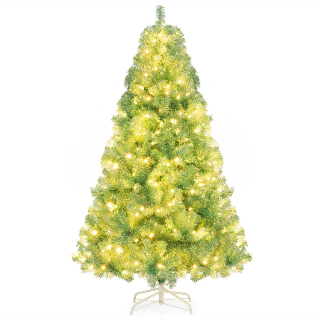 Albero di natale preilluminato alto 180 cm con 688 rami folti, Albero artificiale di 250 luci LED bianco caldo Verde-Alberi di Natale