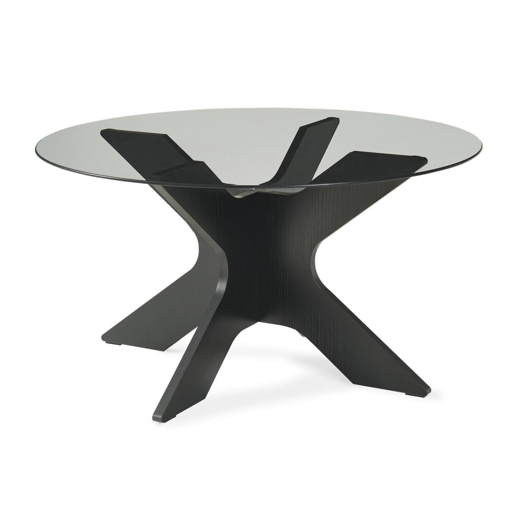 Tavolino da Caffè Imi con Piano Rotondo in Vetro Fumé Ø70 x 35 cm Grigio/Effetto Legno Nero [en.casa]