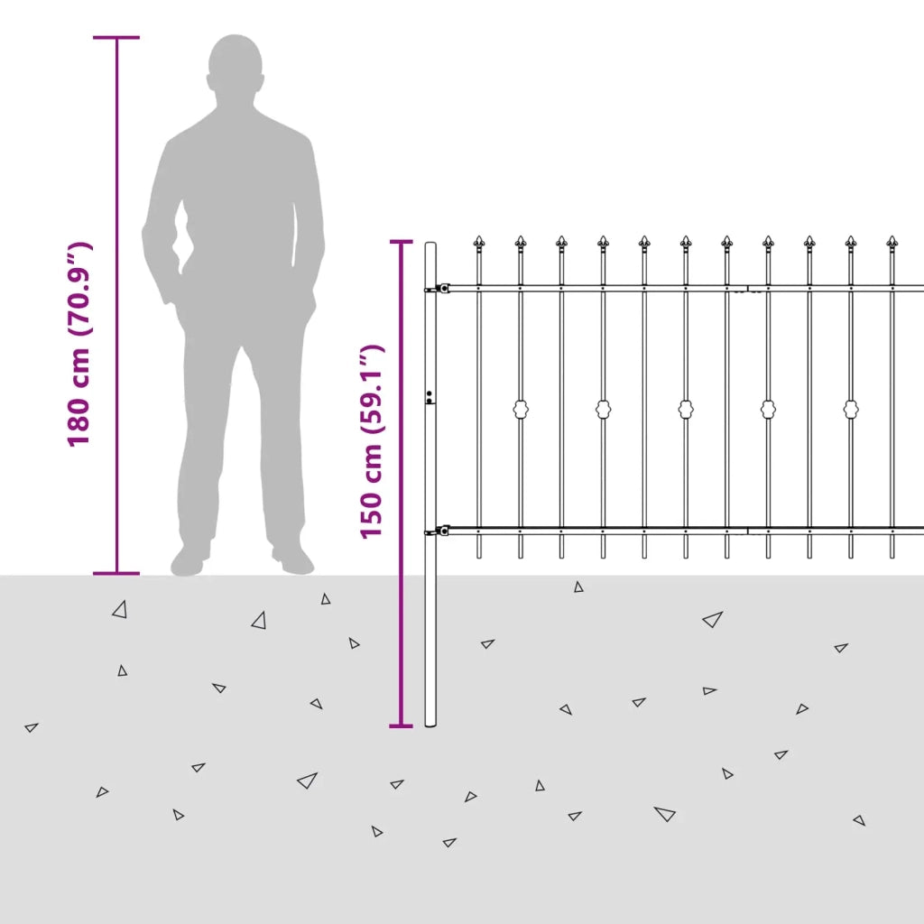 Recinzione da Giardino | Recinzione a punte Asten Nero 200 x 150 cm