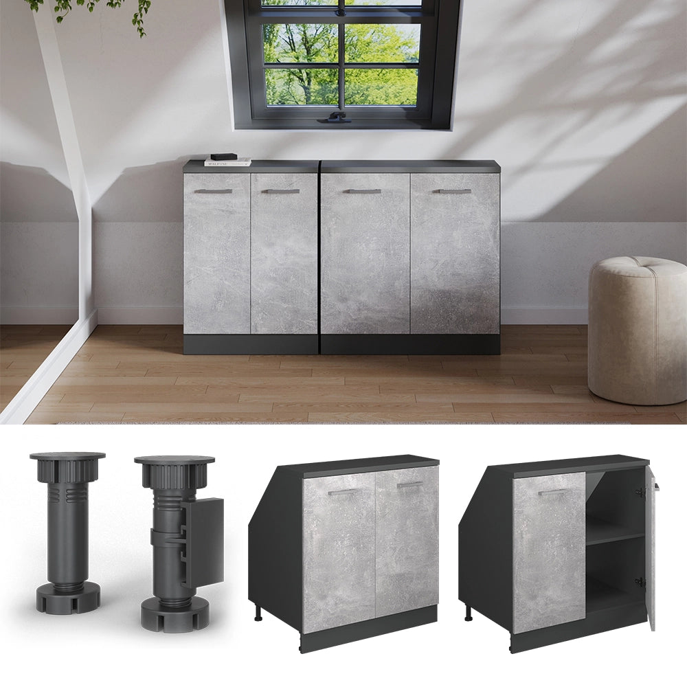 Mobile sottotetto Rion Calcestruzzo/Antracite 80 x 83.8 cm con 2 porte, carcassa 60 cm profondità Vicco