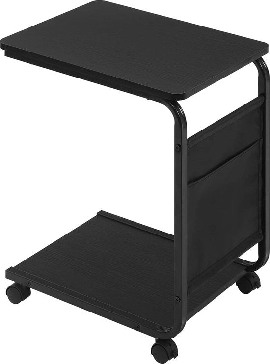 Tavolo supplementare, tavolo salotto con 2 piani, 1 cassetto laterale, tavolo salotto con spazio di stoccaggio, tavolo da soggiorno a C con ruote, per camera da letto, divano, 50 x 62 x 35 cm, nero