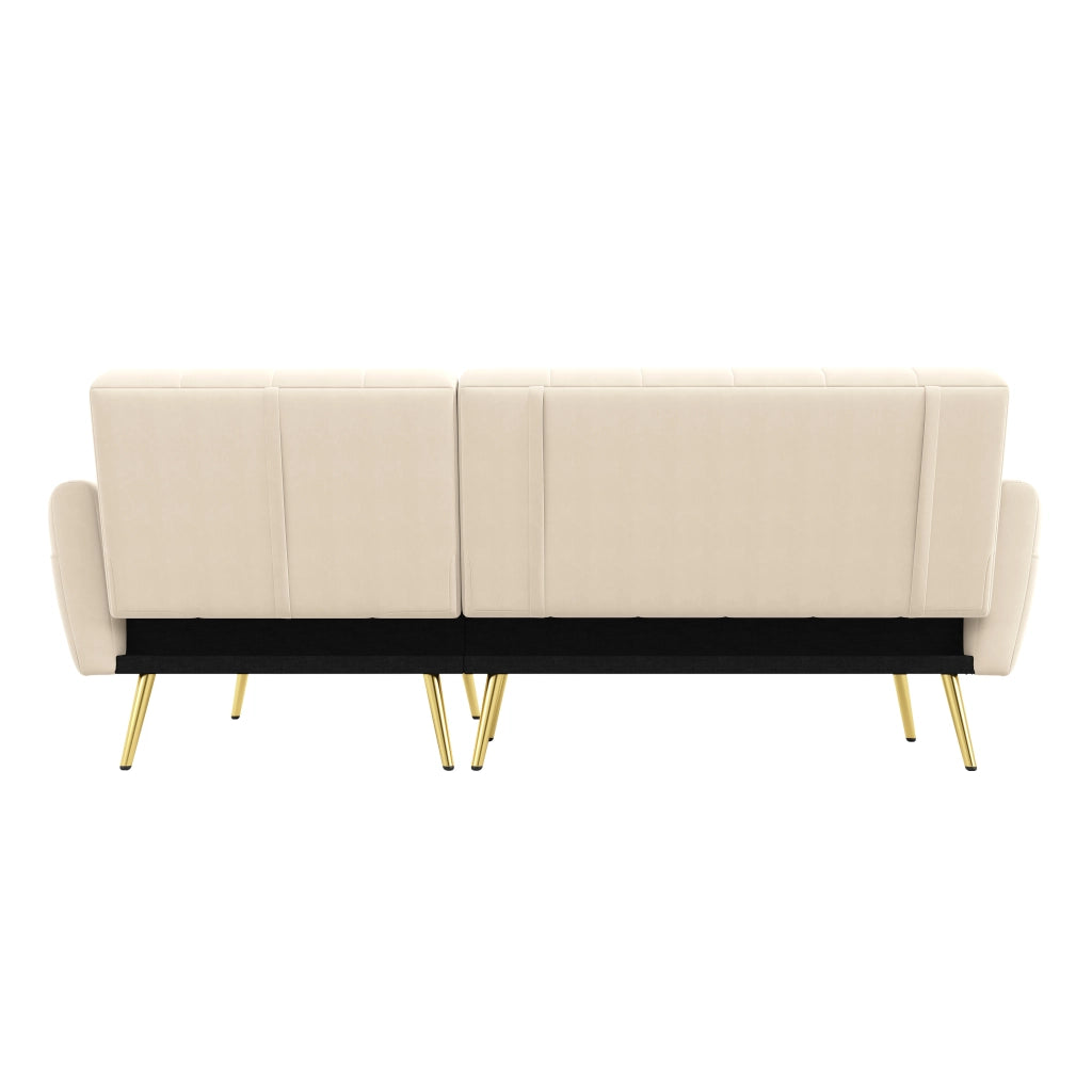 Divano angolare letto 2-3 posti - con schienale regolabile e tasche laterali - in velluto beige