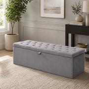 Panca contenitore 138 x 41 x 42 cm con ampio spazio interno in velluto grigio