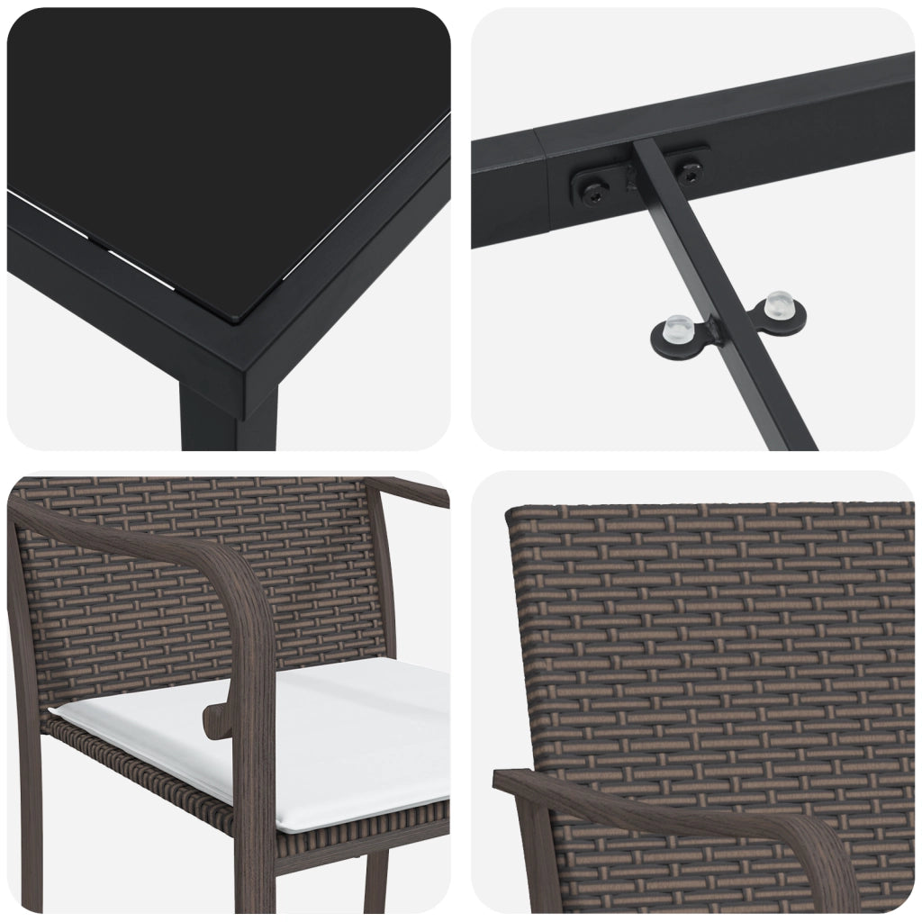 Set da Pranzo da Giardino 7 Pezzi con Cuscini Marroni in Polyrattan di