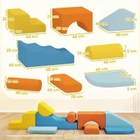 Set di 9 Blocchi in Schiuma per Bambini con Fodere in Velluto Lavabili, Multicolore