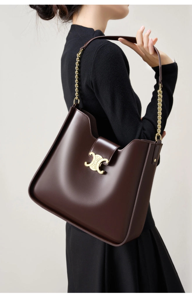 Borsa a mano da donna in vera pelle, borsa a tracolla marrone