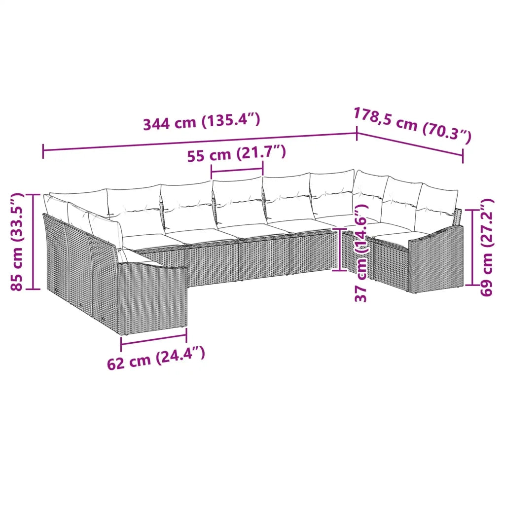 Set di divani con cuscino 10 pcs Nero polyrattan
