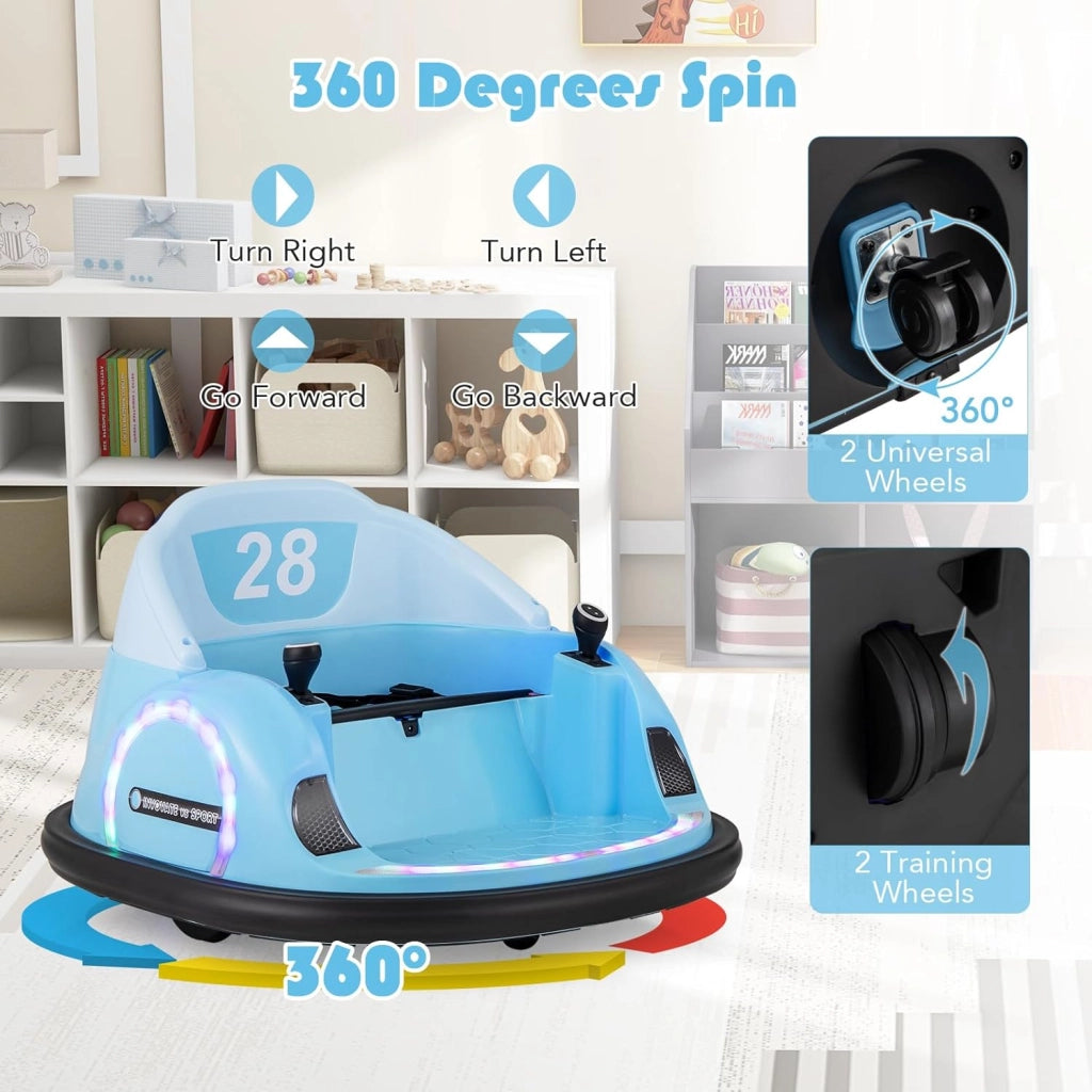 Autoscontro Elettrico per Bambini 12V, Macchina Elettrica per Bambini Rotante a 360°, Telecomando 2,4G, 2 Modalità di Controllo, Clacson e Musica, Carico 25 KG, 18 Mesi+ (Blu)